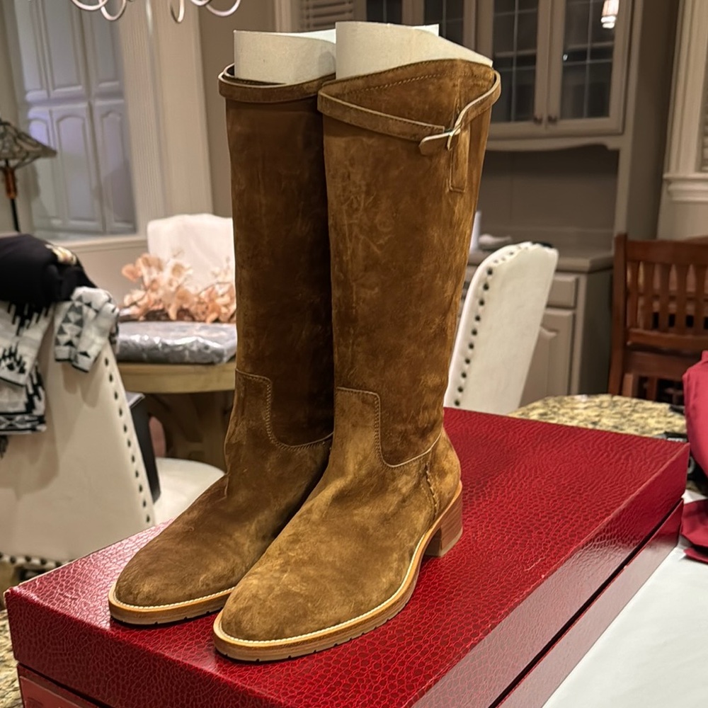 Tamara Mellon Chestnut Suede Knee-High Heeled Boots